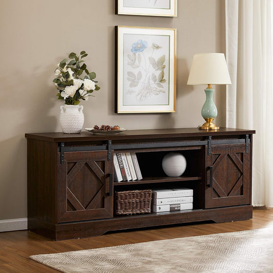 Rustic Sliding Barn Door TV Stand For 65 Inch TVs Console
