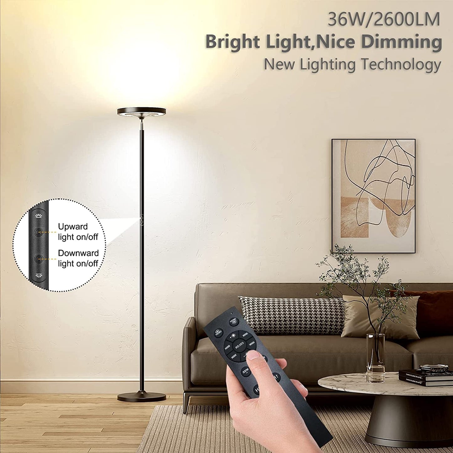 RGB LED Floor Lamp With Remote Dual Side Lighting 2600 Lumens