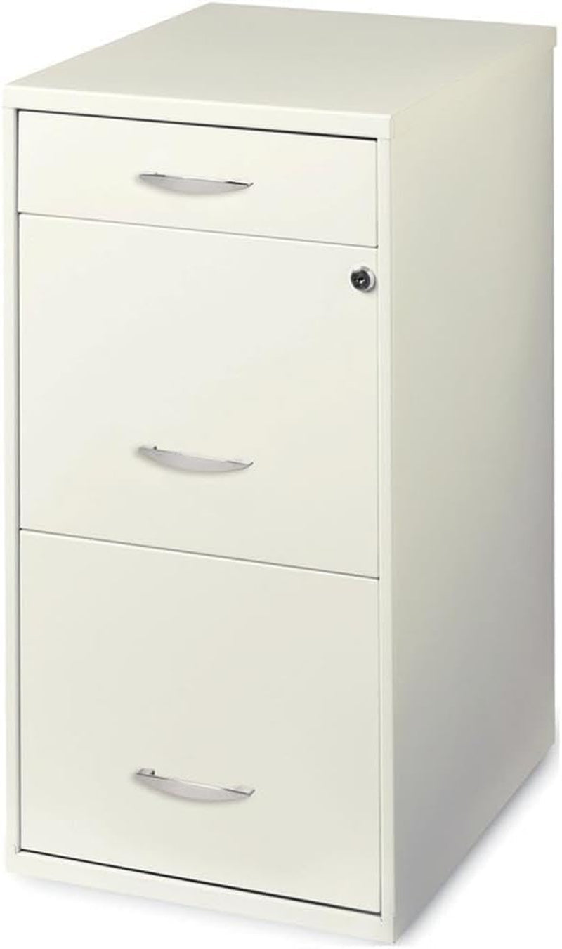 3 Drawer 27.32 Inch White Metal Filing Cabinet Lockable Preassembled For Legal And Letter Size