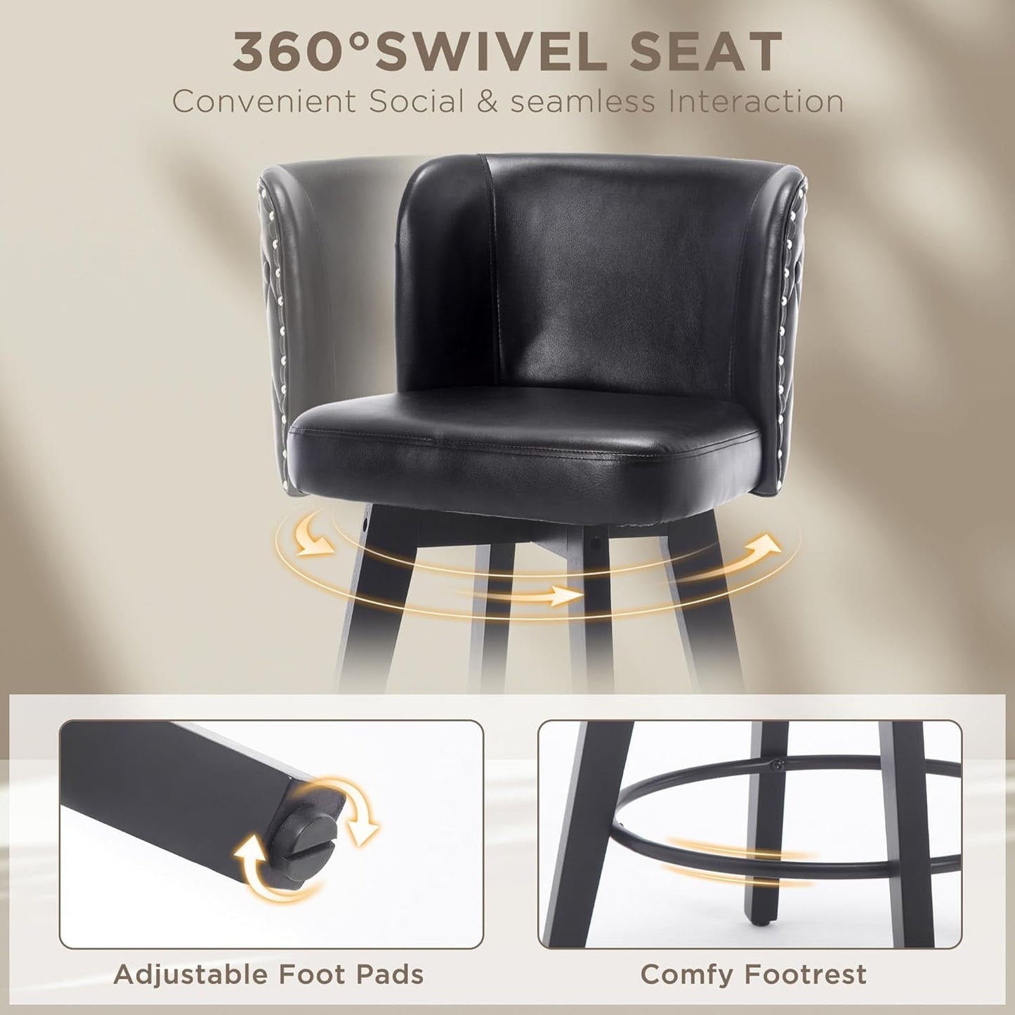 Swivel Bar Stool Set of Three with Faux Leather