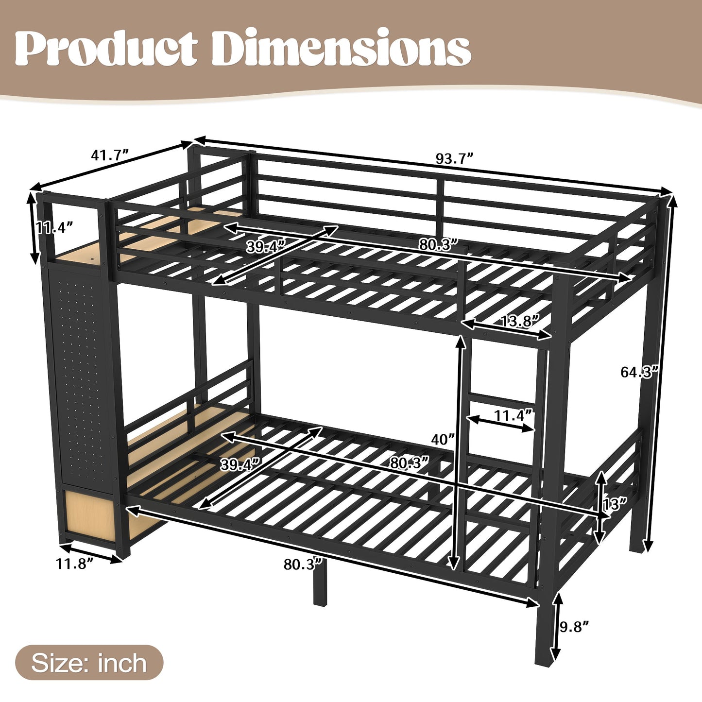 Twin XL Over Twin XL Size Metal Bunk Bed for Teens