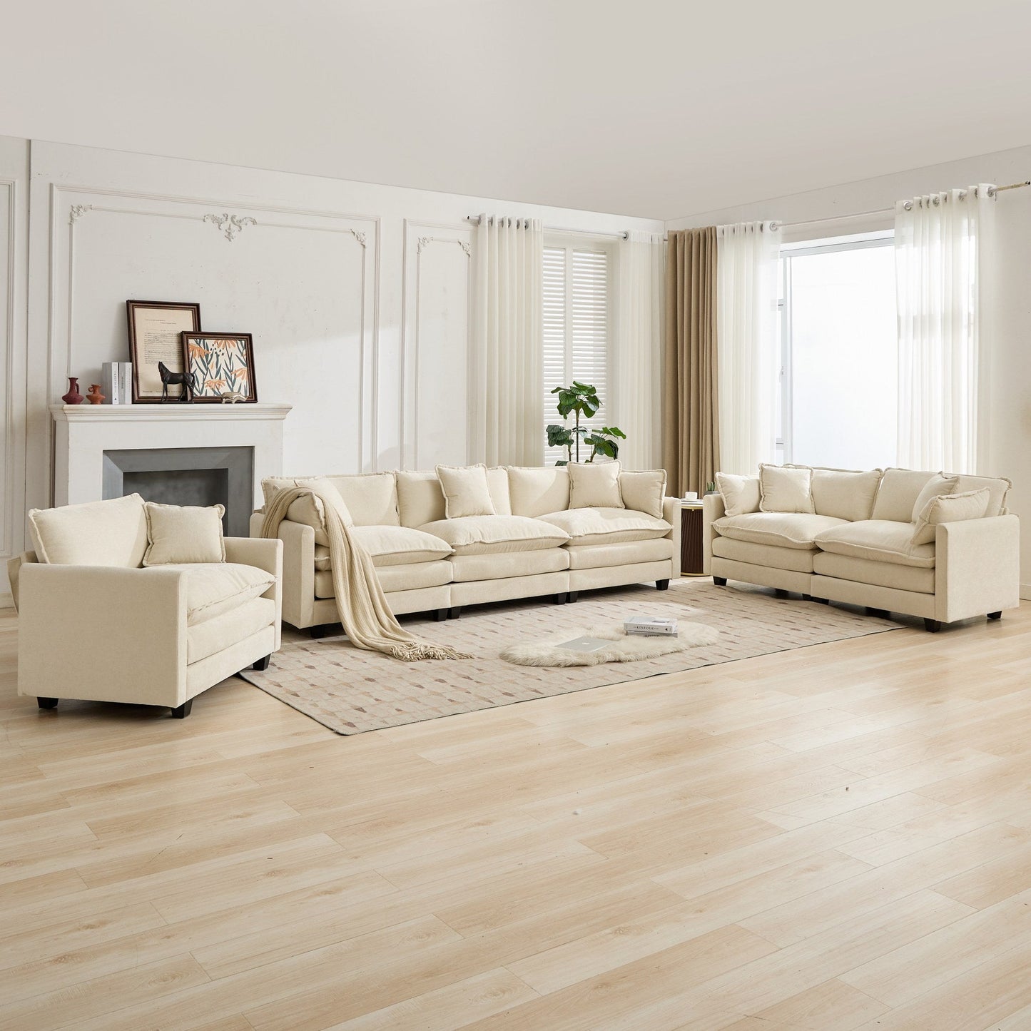 Cloud 4 Seats Sofa (Ottoman is not included) with Chenille Fabric in Beige