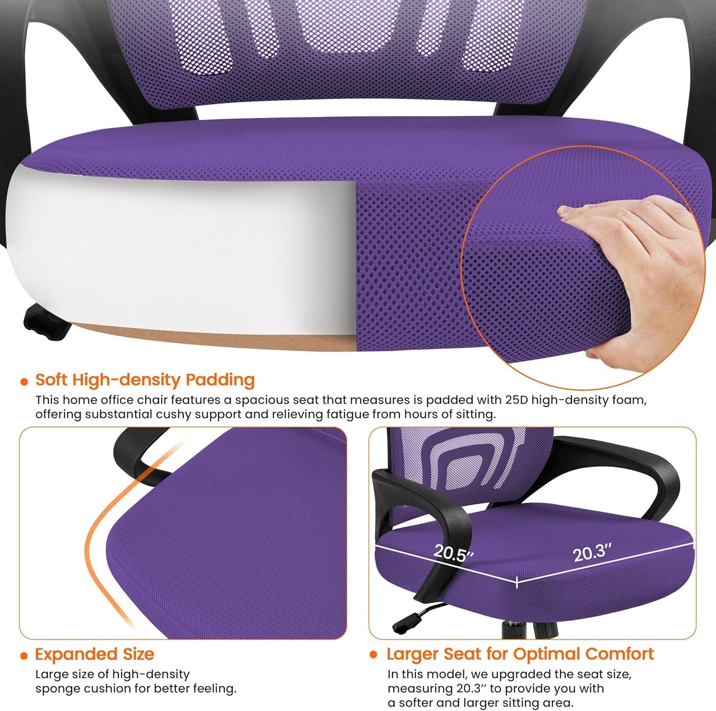 2Pcs Ergonomic Purple Mesh Desk Chairs With Lumbar Support For Long Workdays And Back Pain Relief