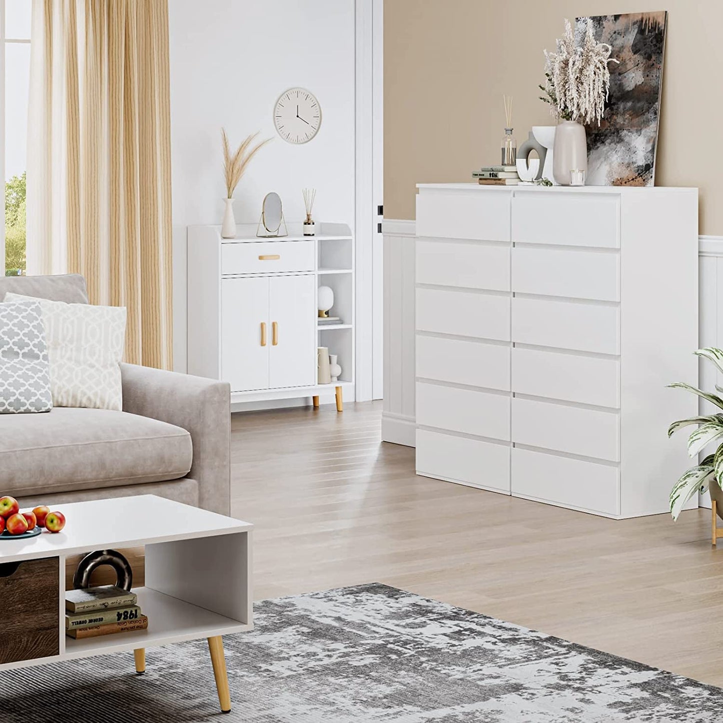 White Wooden 6 Drawer Bedroom Dresser With Sliding Rails