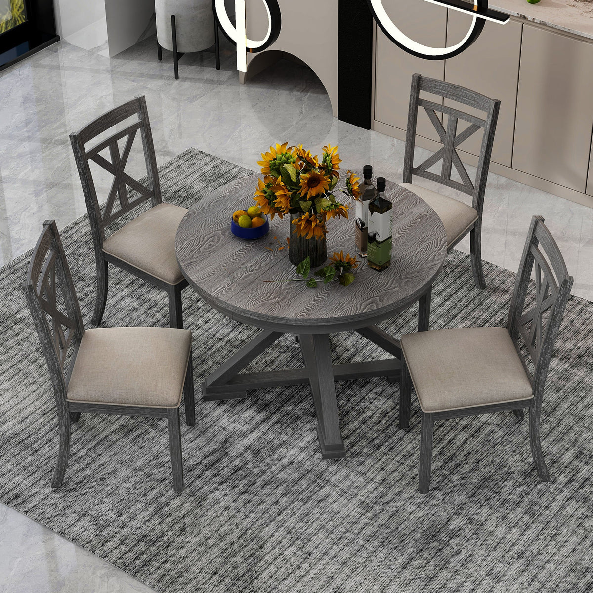 TREXM 5-Piece Retro Functional Dining Table Set