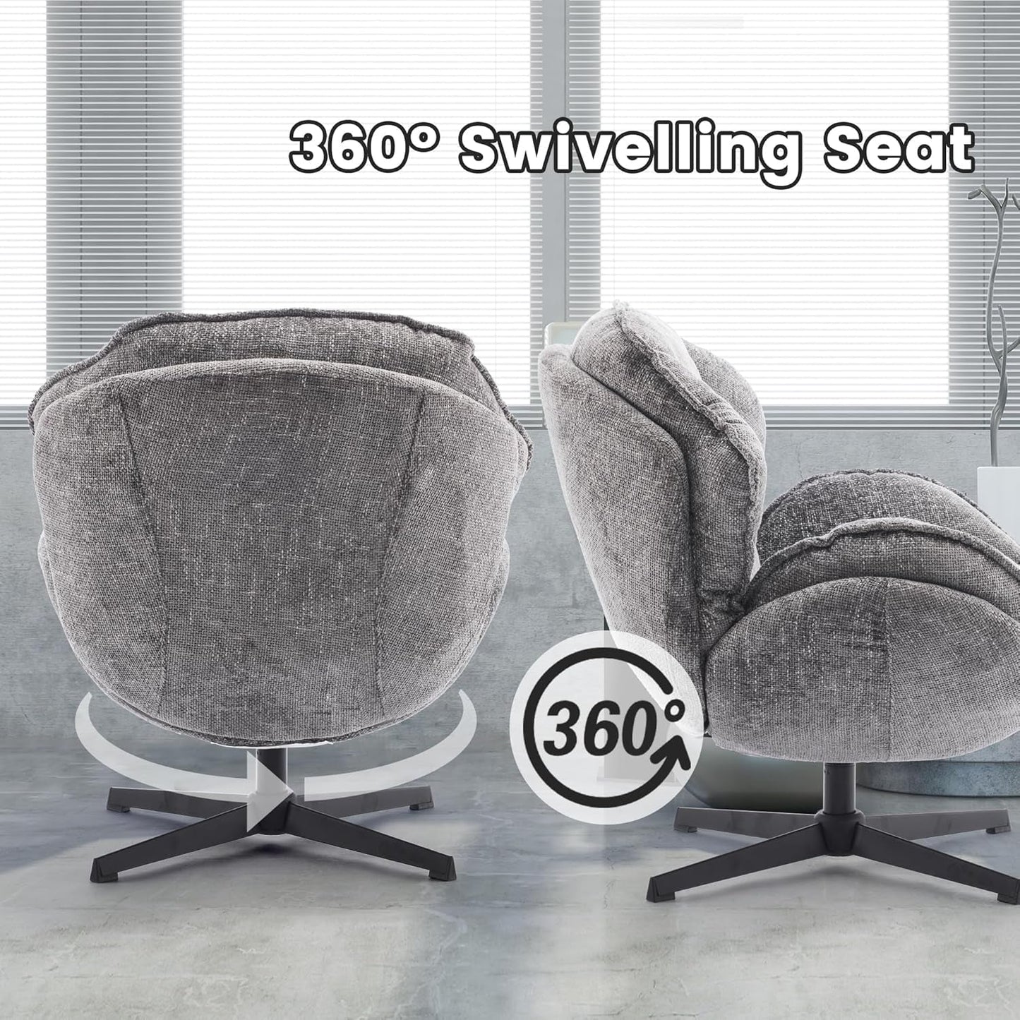 Gray Swivel Upholstered Accent Chair With Metal Legs
