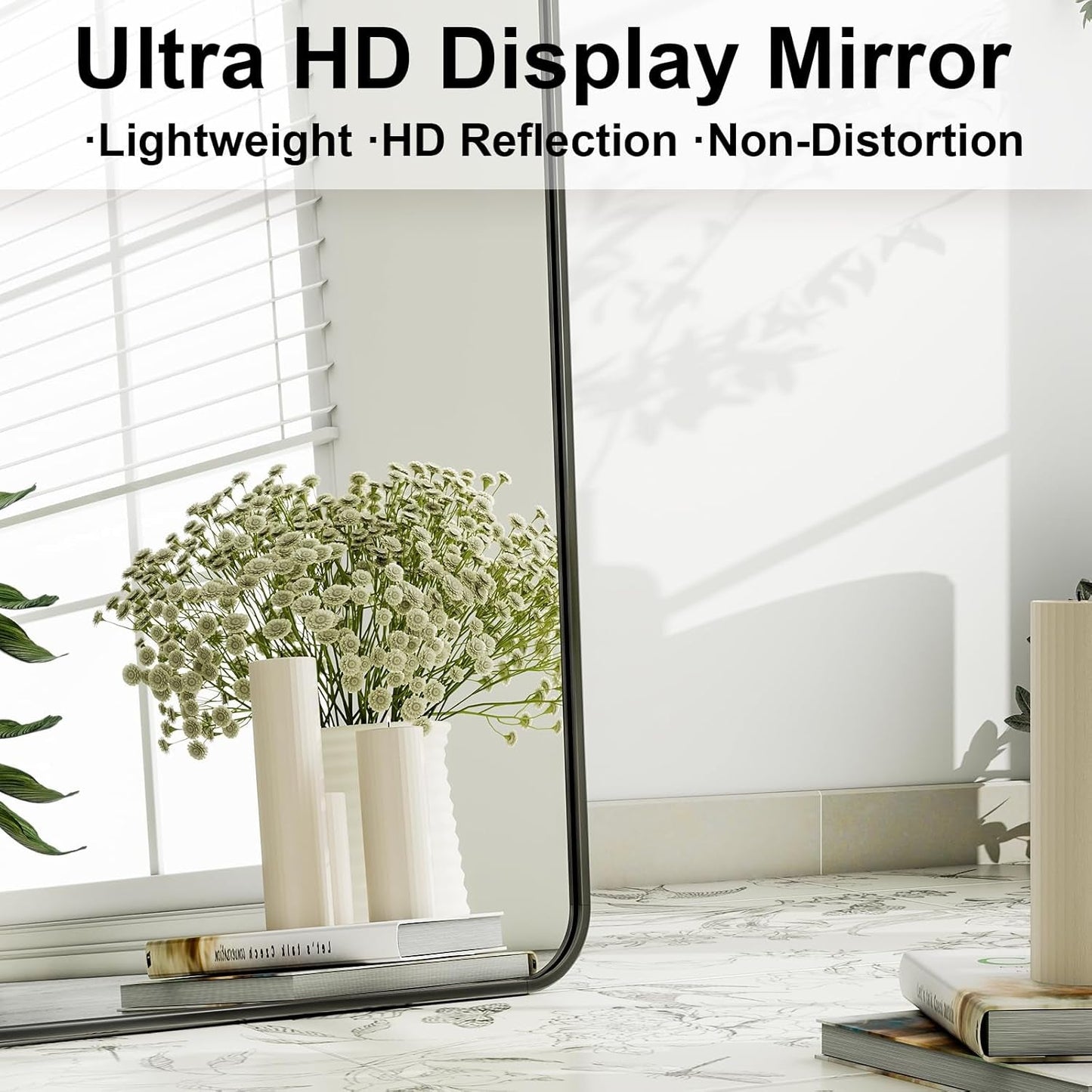 56 Inch Floor Standing Mirror With Black Aluminum Frame