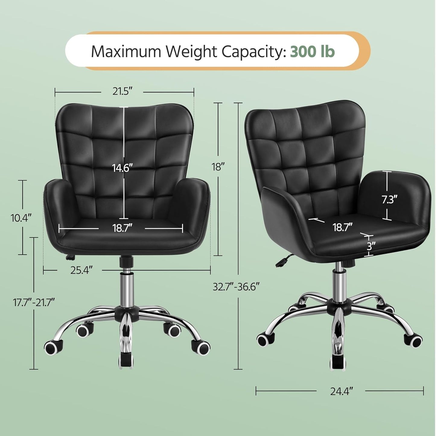 Ergonomic Office Chair 18.7 Inch Wide Seat Black Comfort