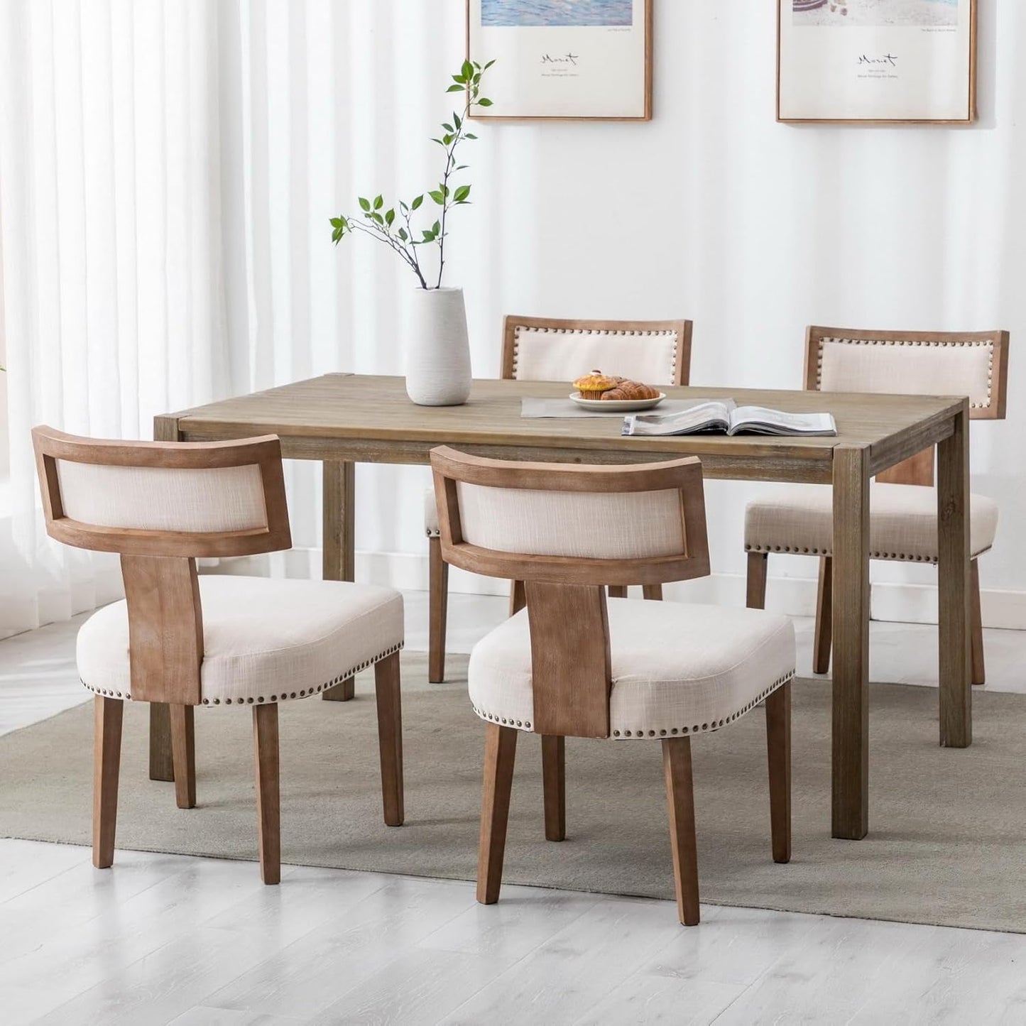 Mid Century Modern Armless Dining Chairs Beige Tone