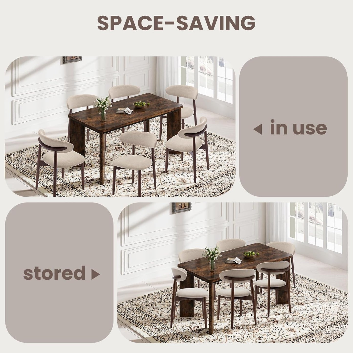 63Inch Industrial Dining Table Set With UpholsteredChairs