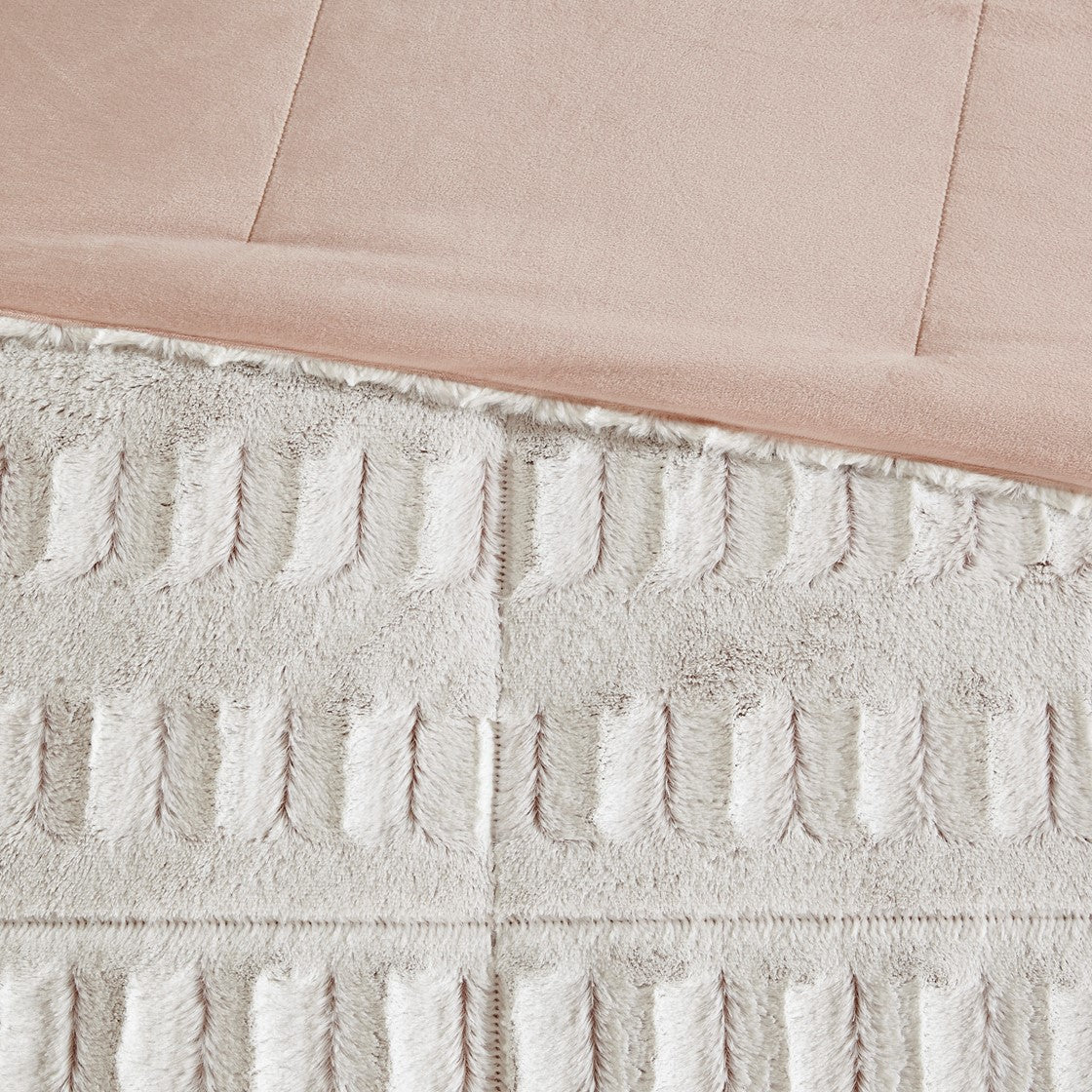 King/Cal King Back Print Long Fur Comforter Mini Set
