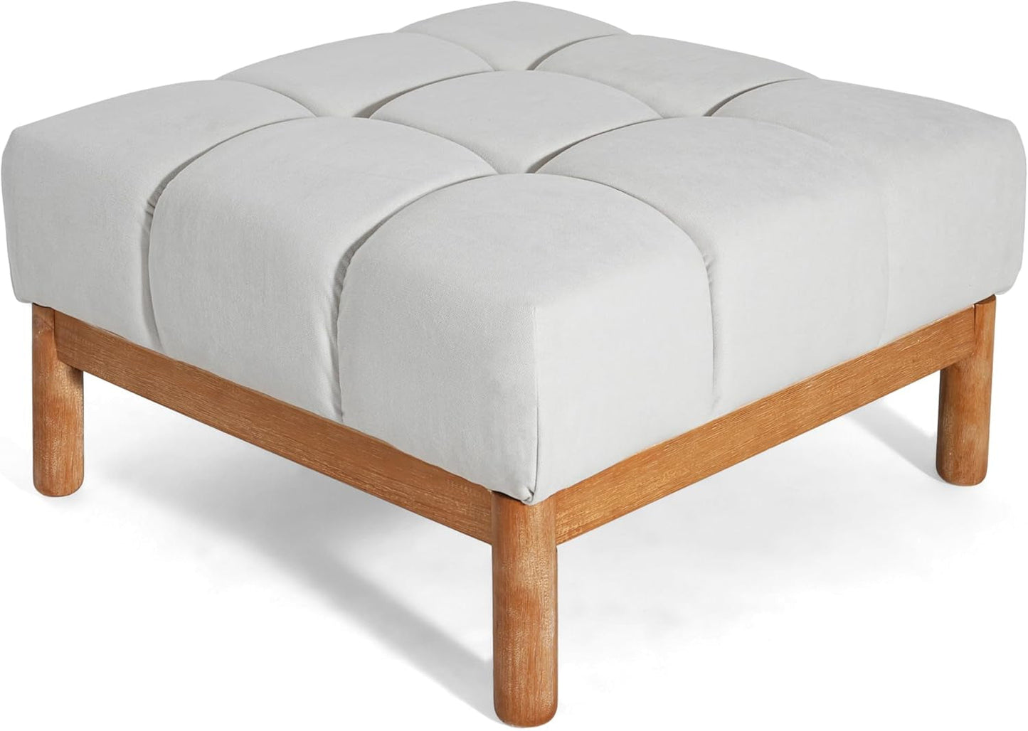 Square White Upholstered Ottoman Featuring Dense Foam