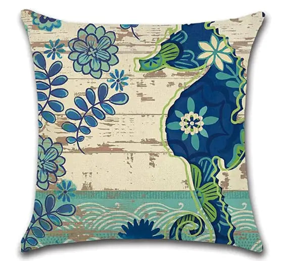 Blue Wind Sea Life Linen Pillowcase 18x18in
