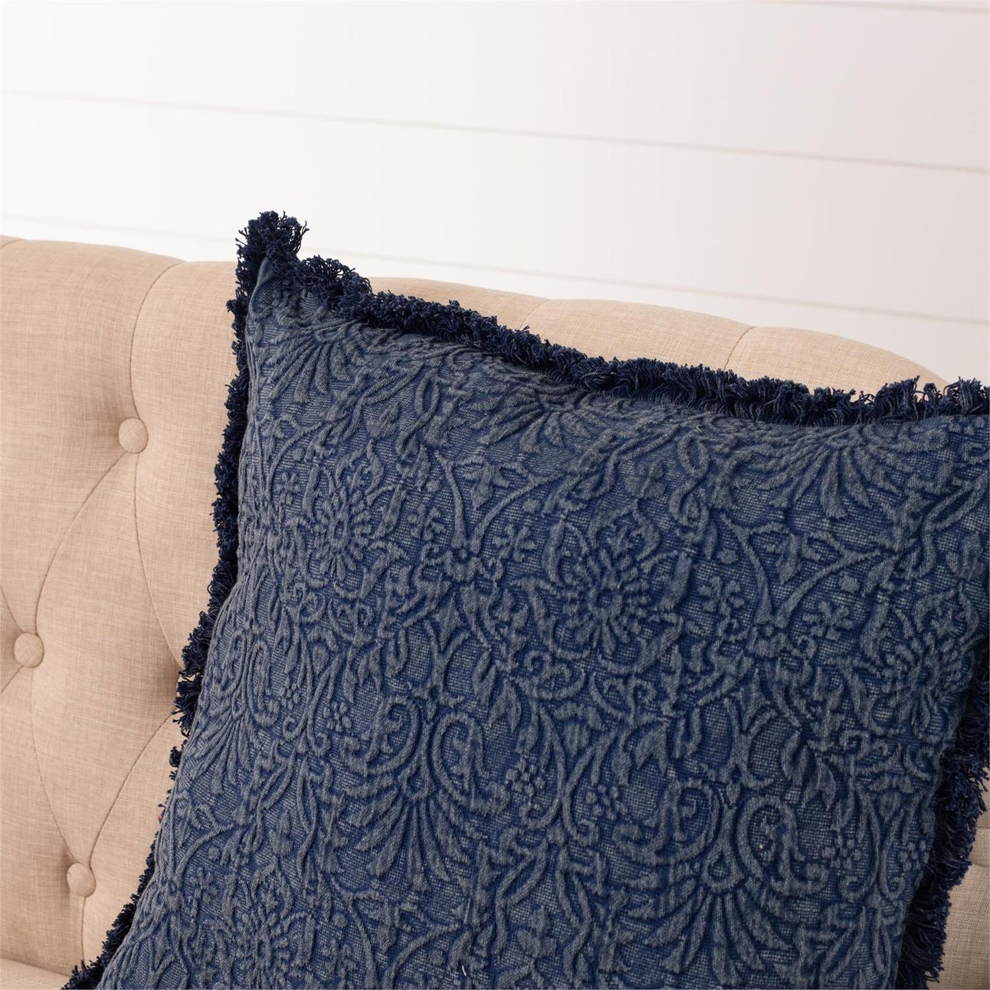 Blue Indigo Matelassé Medallion Throw Pillow