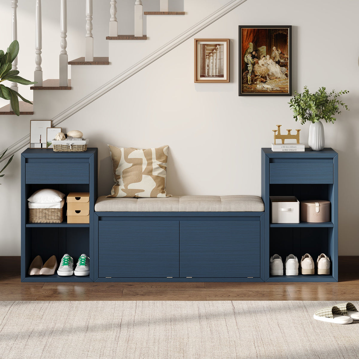 TREXM All-in-One Entryway Storage Bench with Cushion