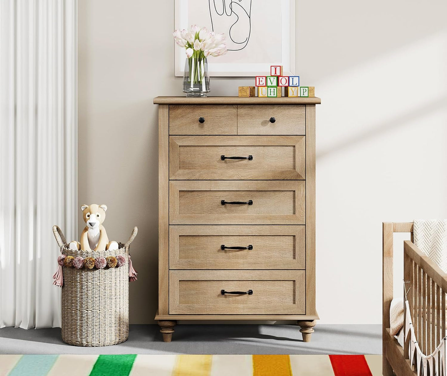 Oak Midcentury Dresser Five Drawers Storage Organizer