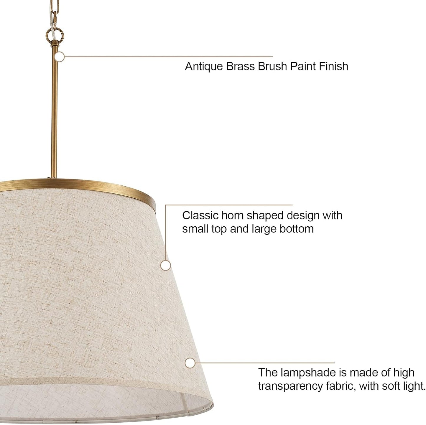 24 Inch Boho Fabric Drum Pendant Chandelier Antique Brass