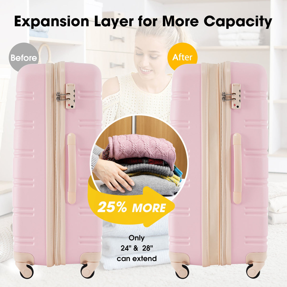 Hardshell Luggage Sets 2Pcs + Bag Spinner Suitcase with TSA Lock
