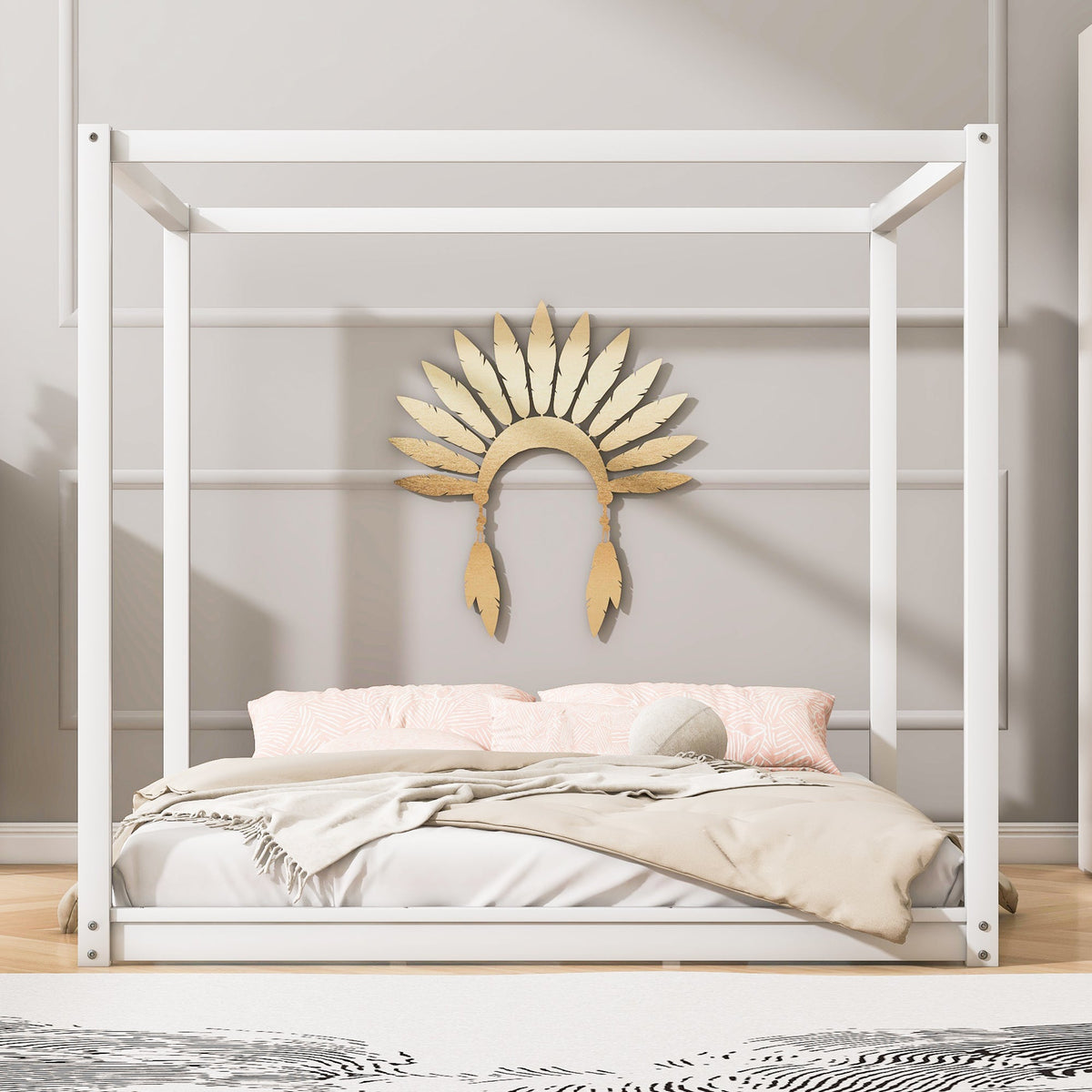 King Size Canopy Platform Bed with Support Legs