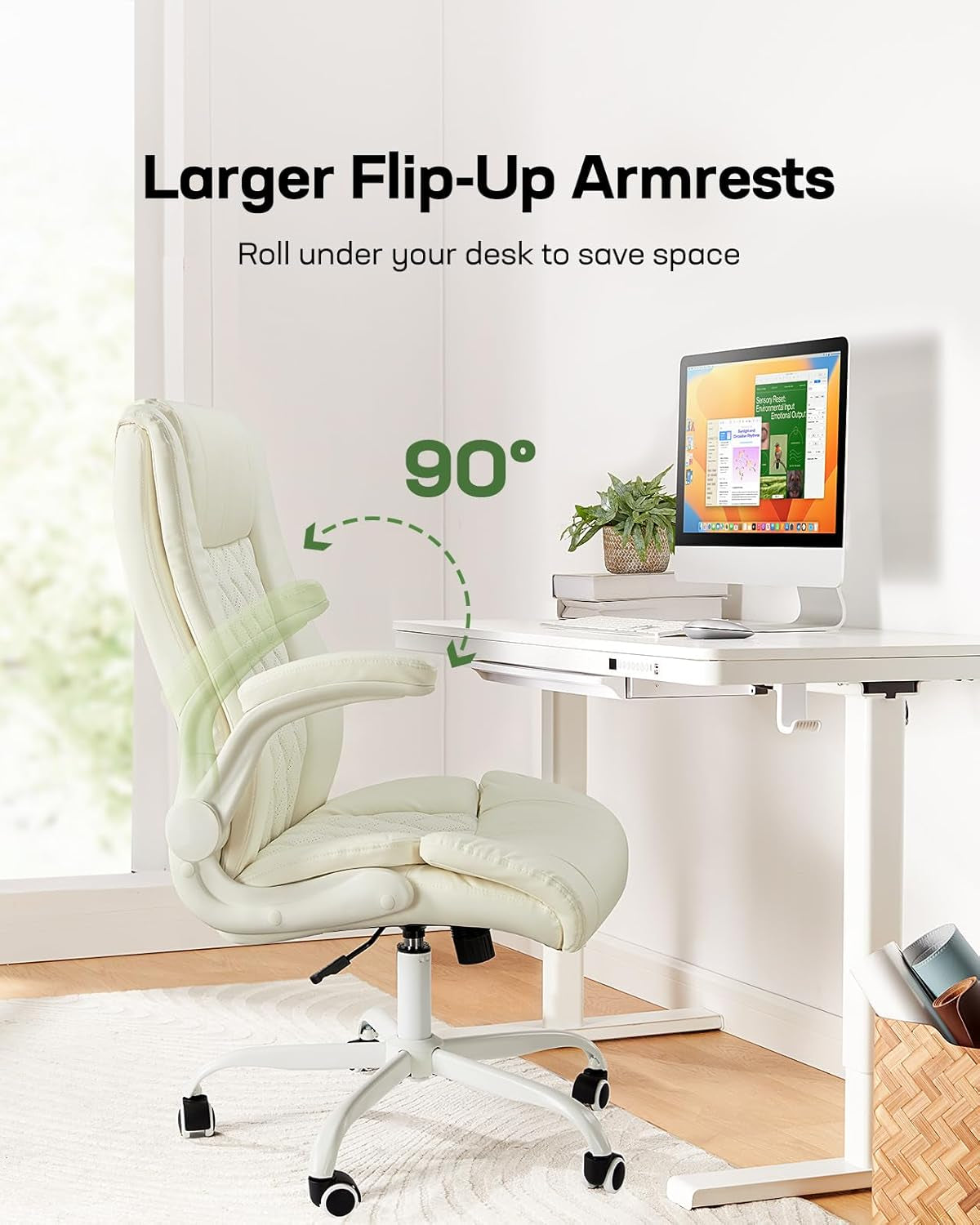 PU Leather Executive Office Chair With Flip Up Armrests