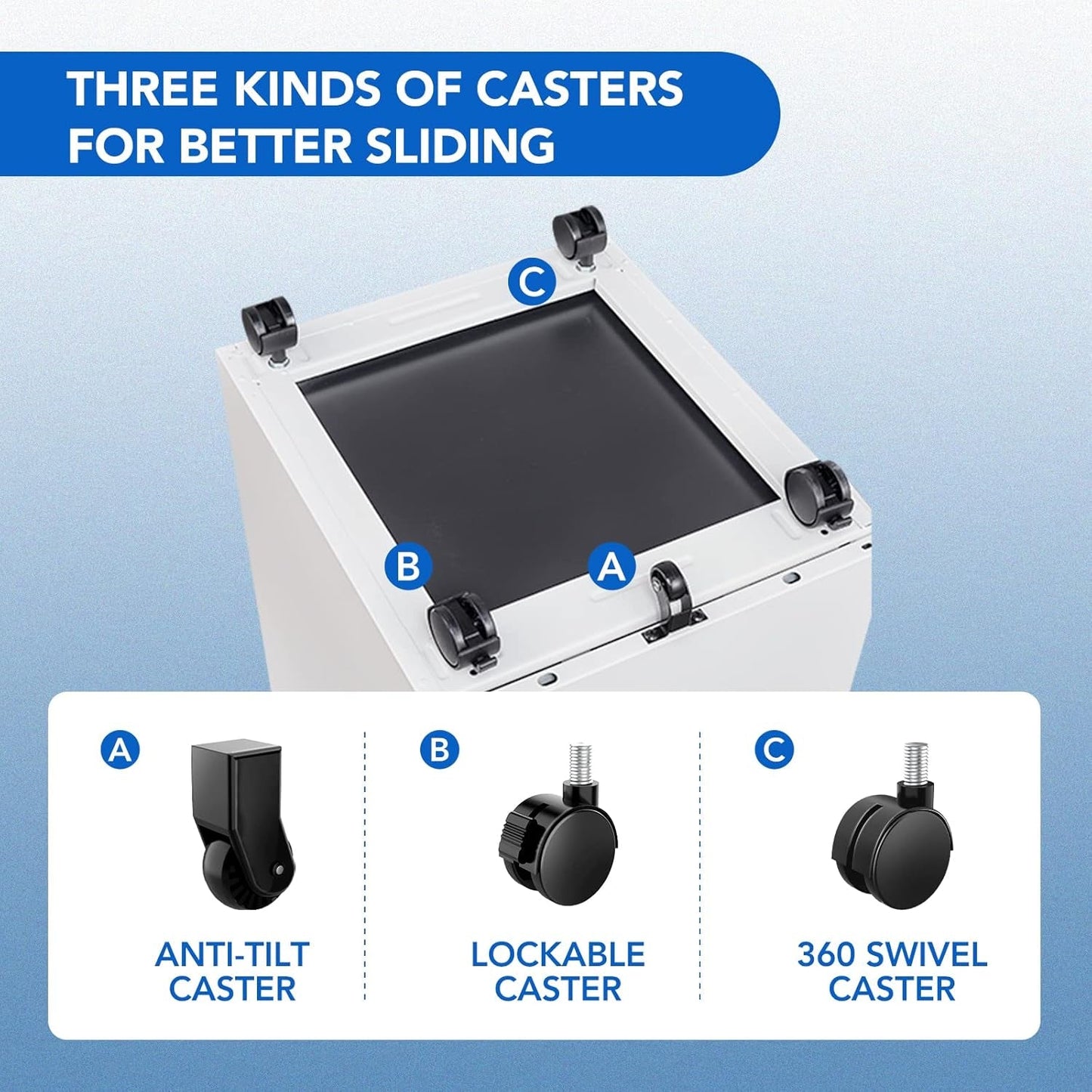 Three Drawer Mobile File Cabinet Under Desk White With Locking System For Legal Letter A4 Files