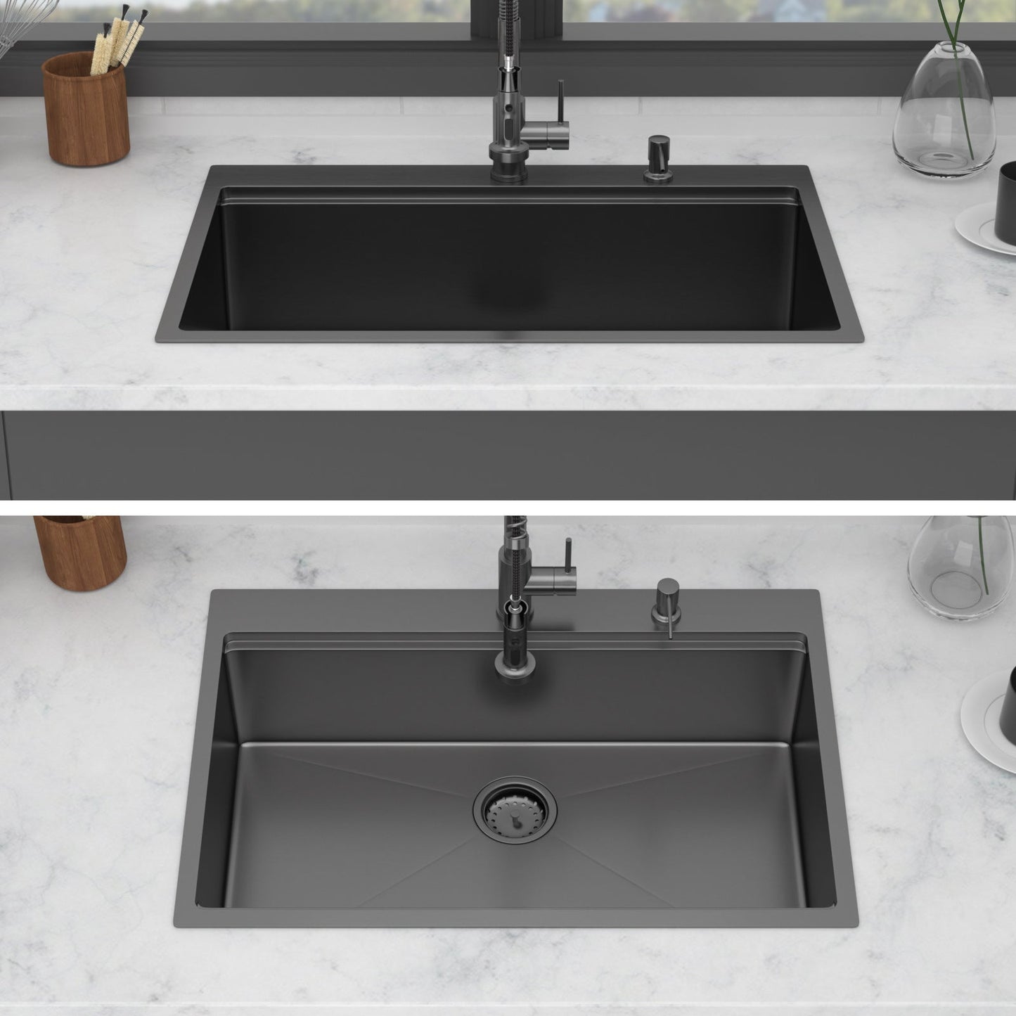 33" Drop-in Workstation Gunmetal Kitchen Sink