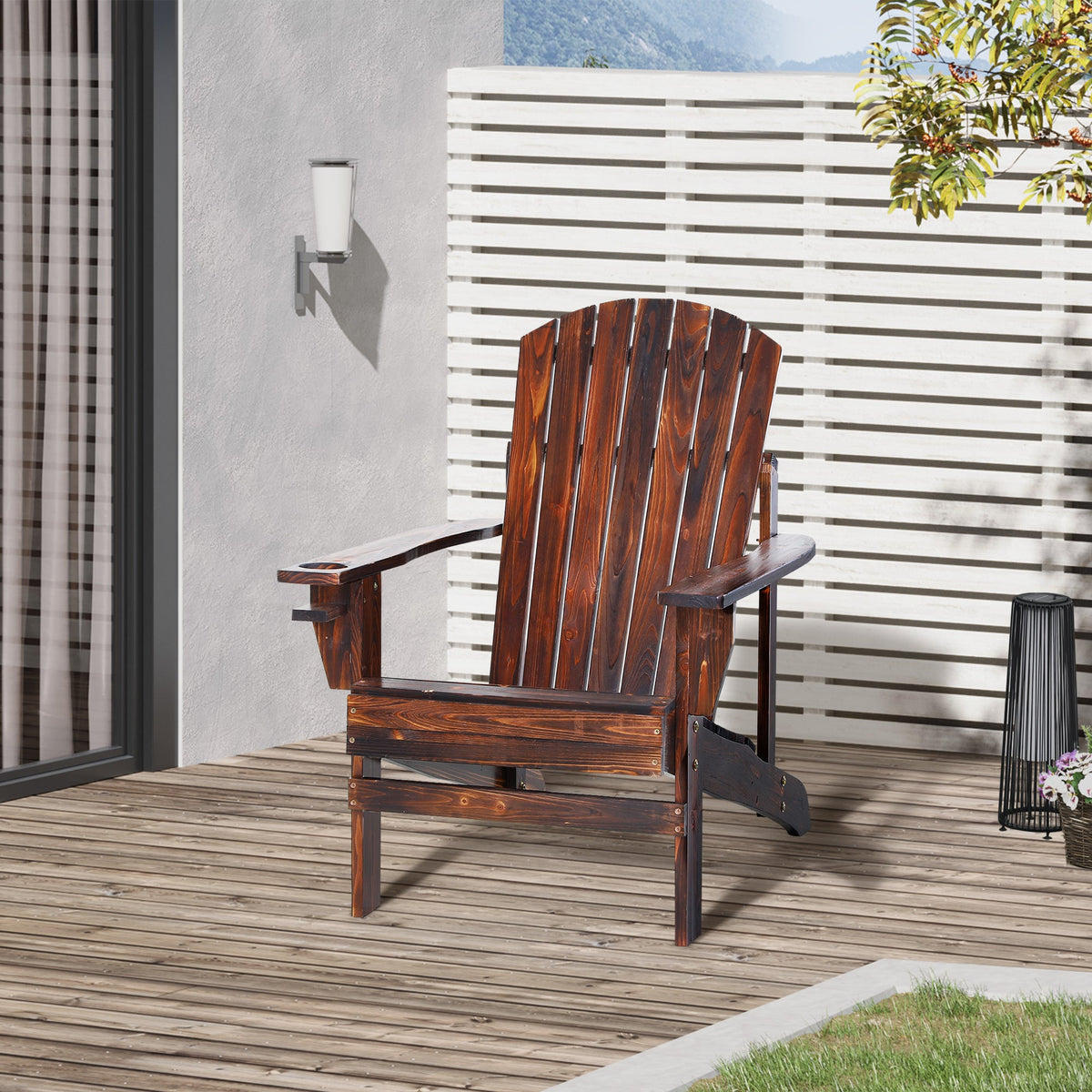 Outsunny Wooden Adirondack Chair with Cup Holder