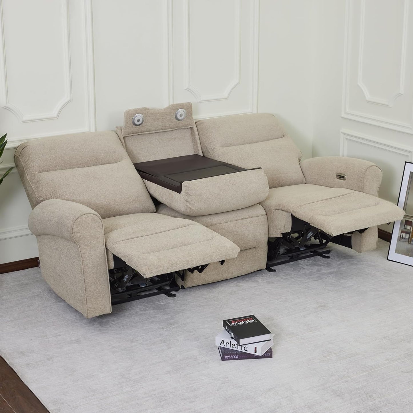 87.8 Inch Wall Hugger Reclining Sofa With Drop Down Table