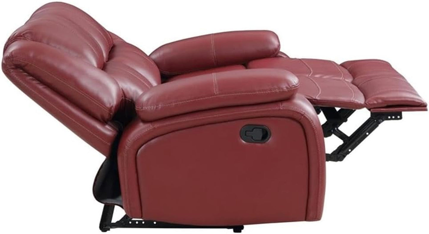 Red Faux Leather Reclining Loveseat With Manual Recline