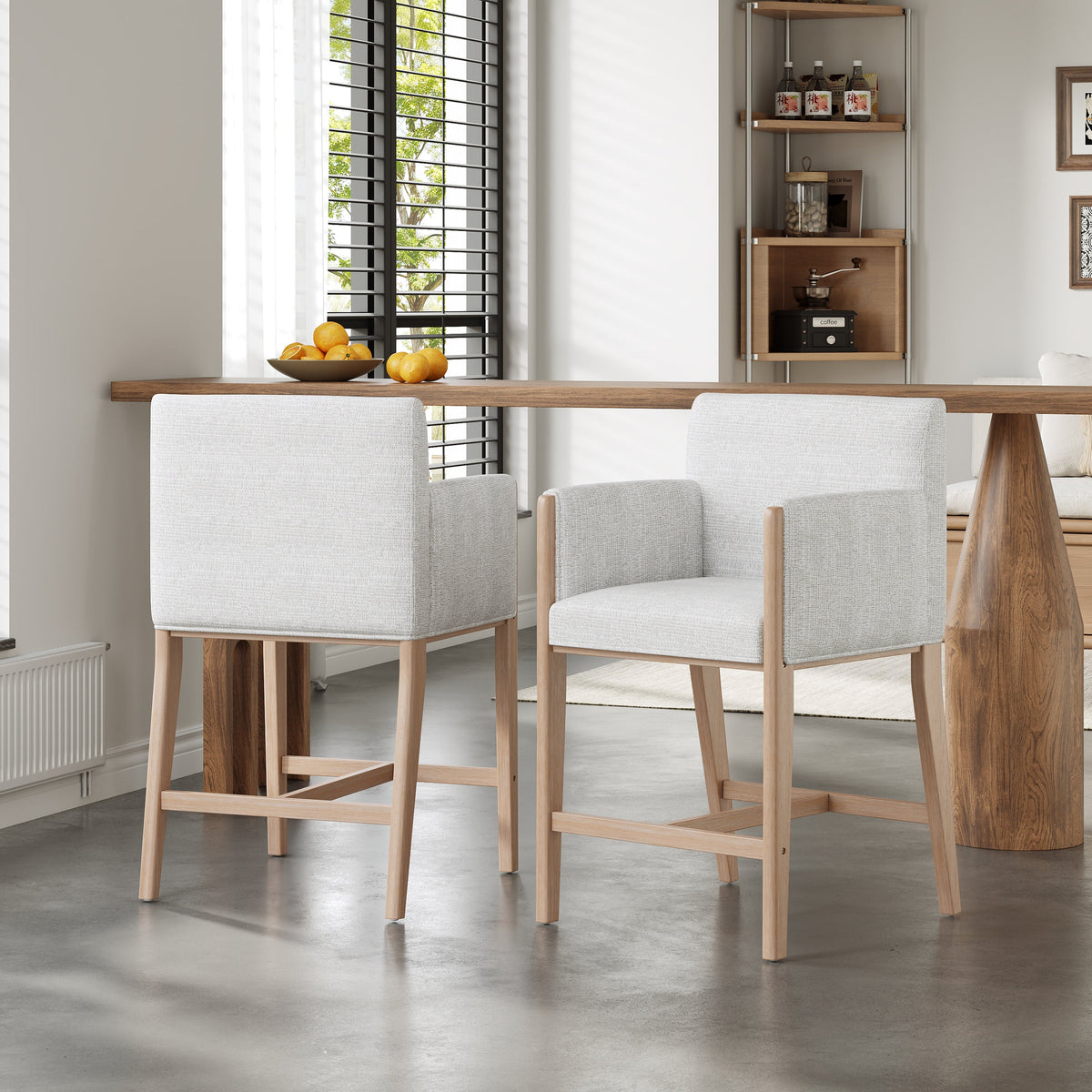24'' Seat Height Upholstered Counter Stools with Arms for Kitchen Island/Dining Room, Set of 2