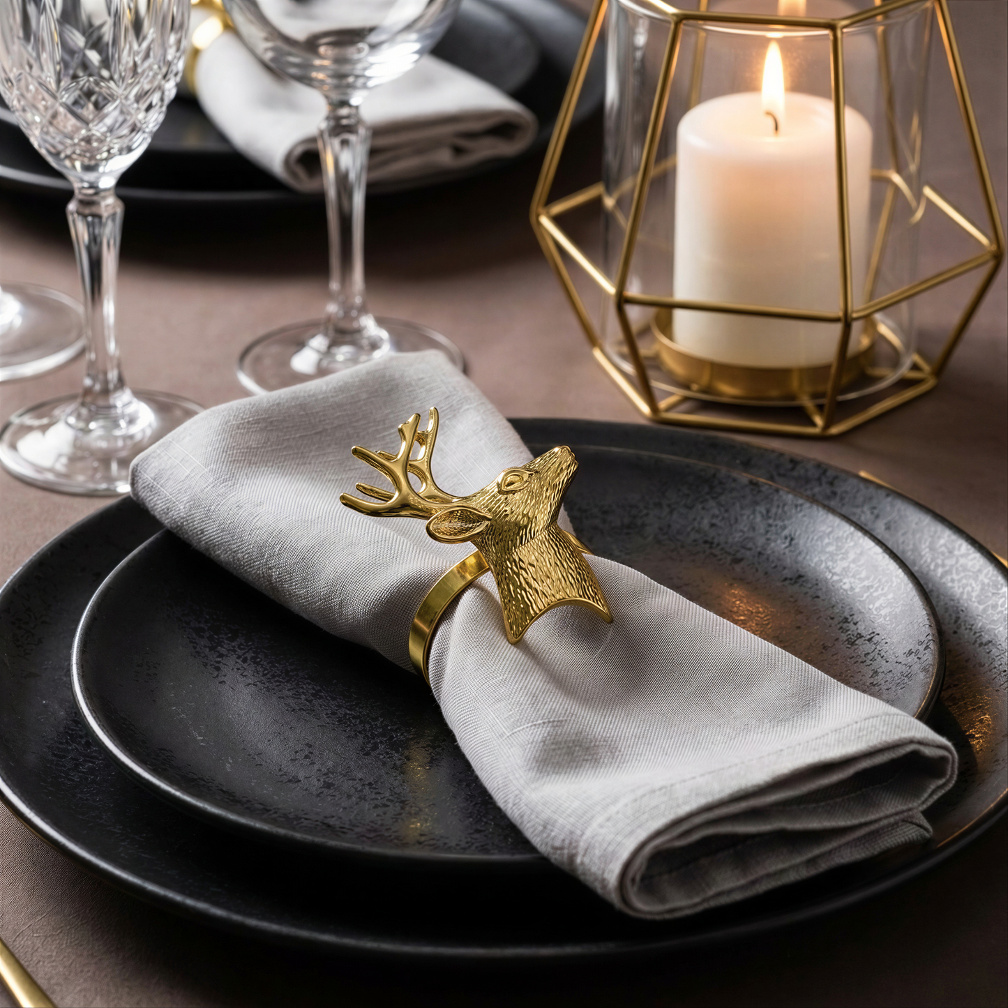 Gold Reindeer Napkin Rings – Festive Napkin Holders | Rust Resistant Table Decor Accessories
