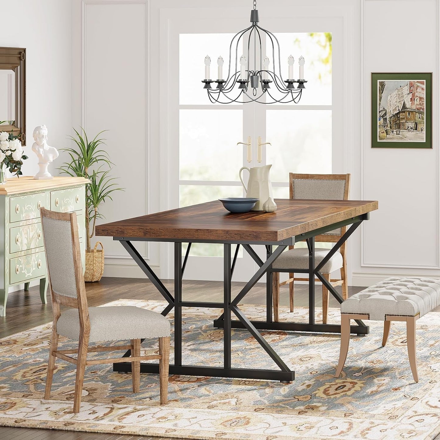 Farmhouse 70.8 Inch Wood Dining Table With Metal Legs
