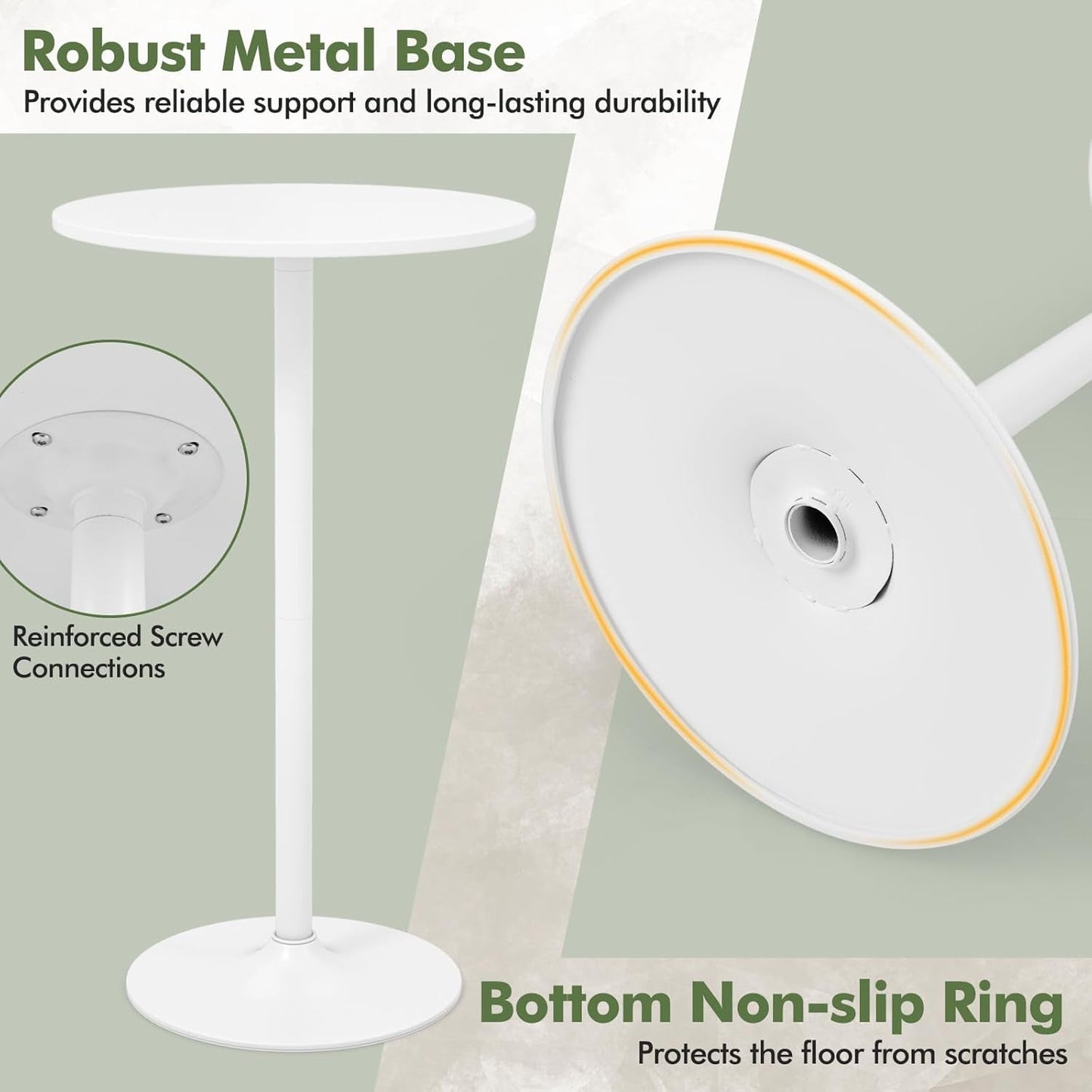 Round Height-Adjustable White Bistro Table Bar Home