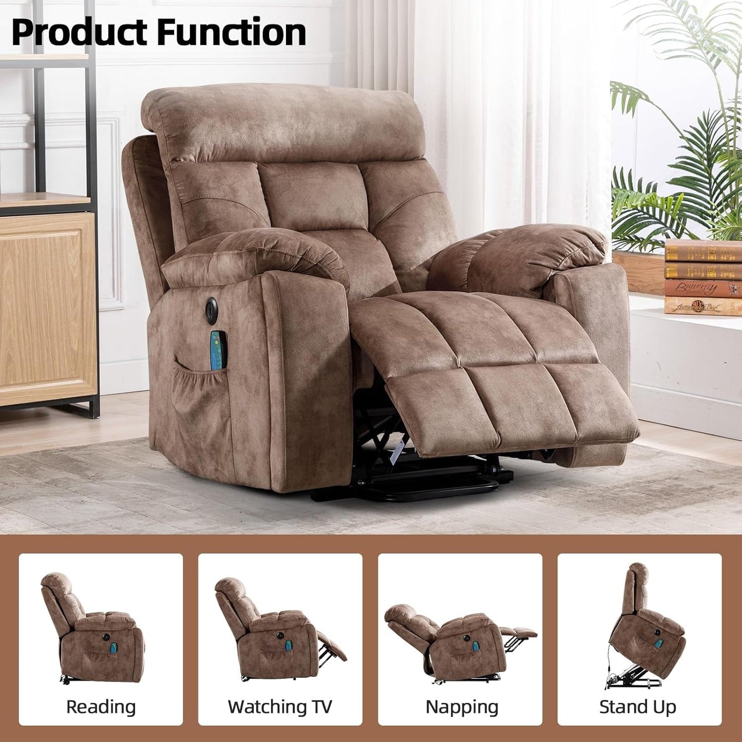 Large Power Recliner With Massage And USB Charging