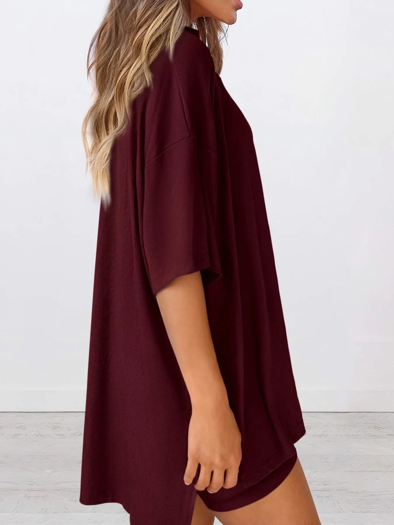 Oversized Slit Round Neck Top and Shorts Lounge Set Plus Size