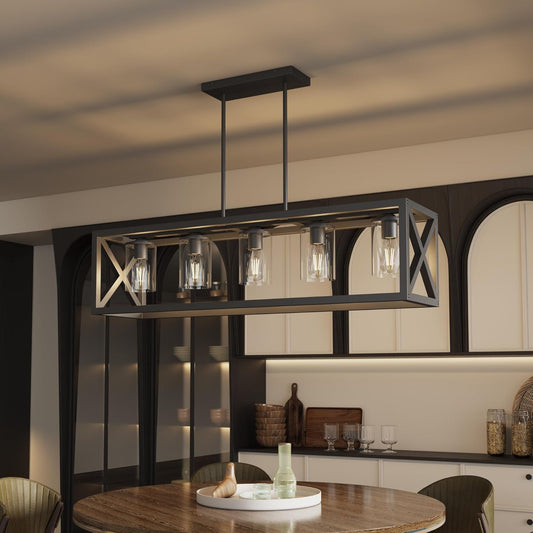 Farmhouse 5 Light Metal Linear Chandelier