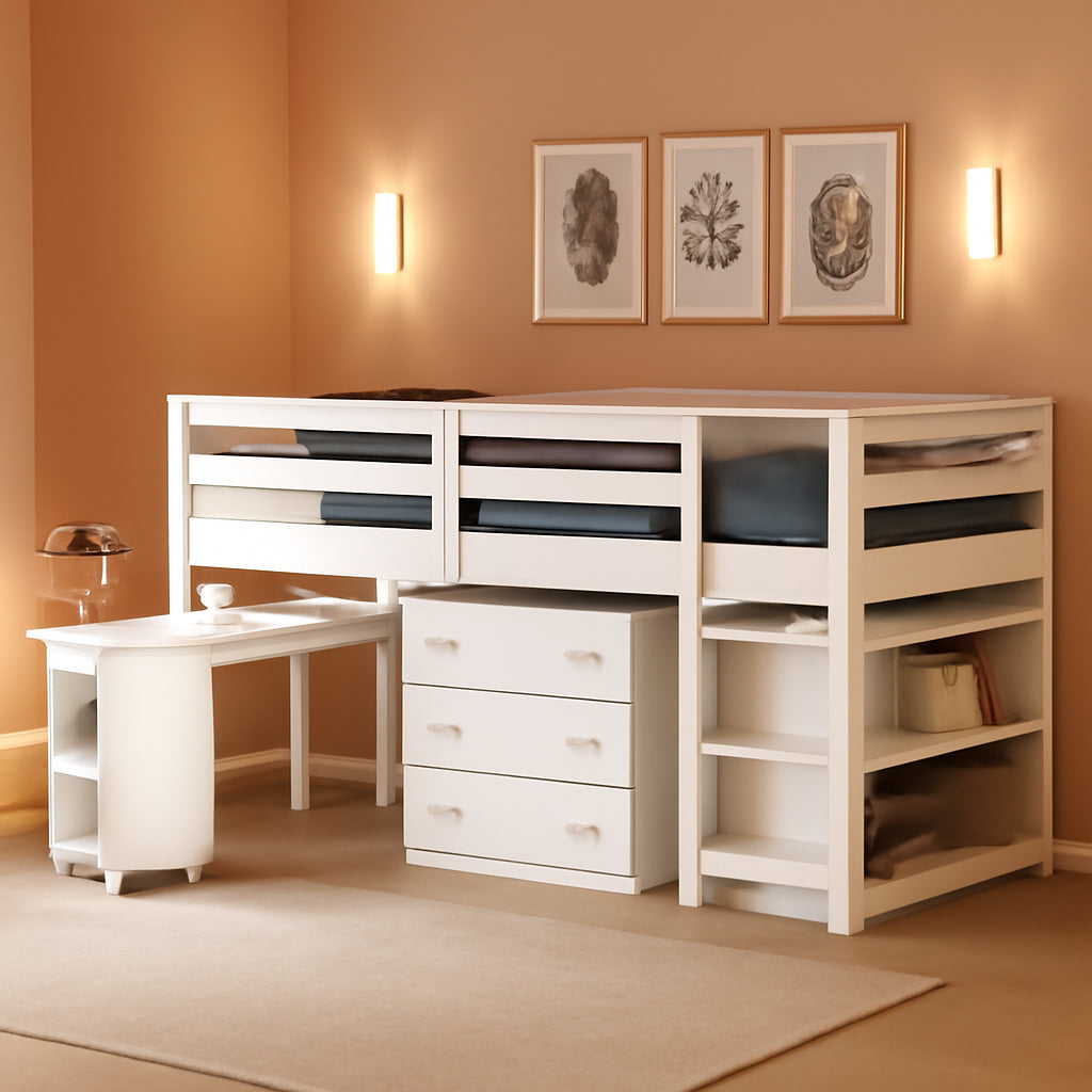 Twin Loft Bed With Rolling Desk And Storage For Small Rooms