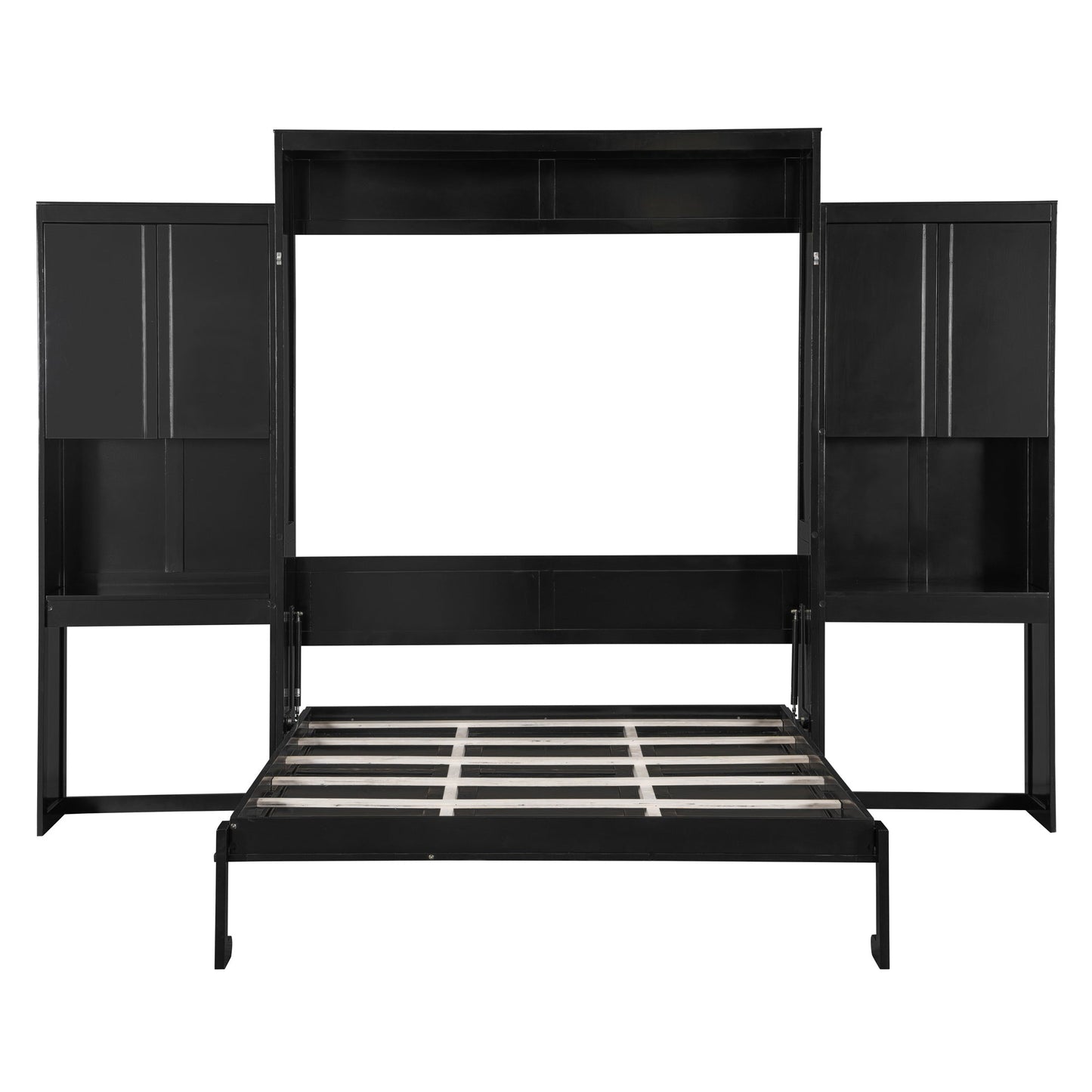 Queen Size Murphy Bed with Desk, Vanity and Cabinets, Espresso(OLD SKU: N820S00057P)