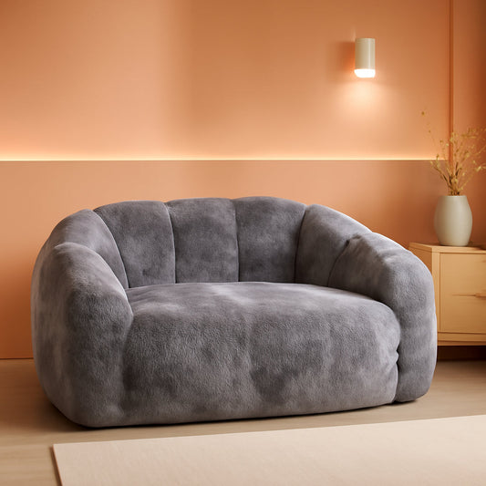 Dark Grey Floral Faux Fur Bean Bag Chair For Adults