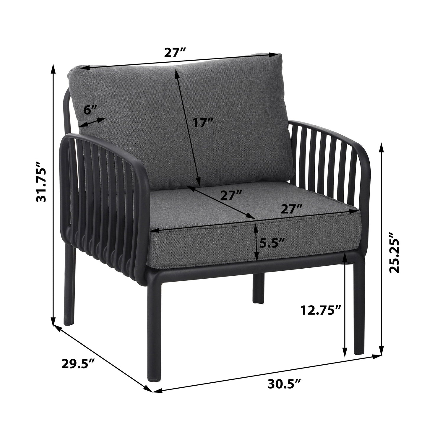 Outdoor Patio Club Chair with Waterproof Thick Cushion