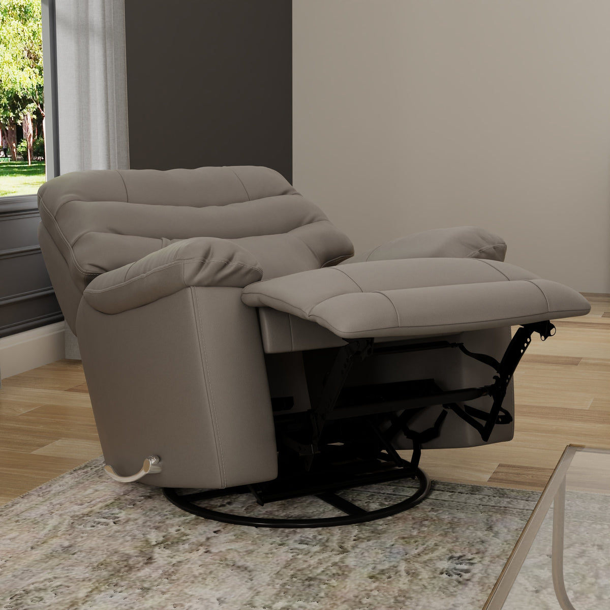Global Home Swivel Glider Recliner with Manual Footrest In Oslo Sky