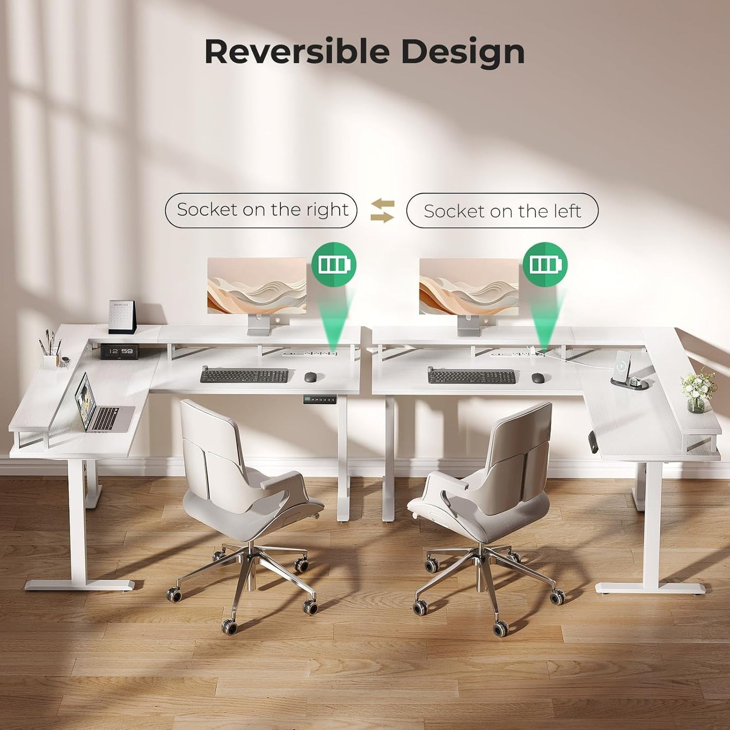 Electric L Shaped Standing Desk 59 Inch With Power Outlets