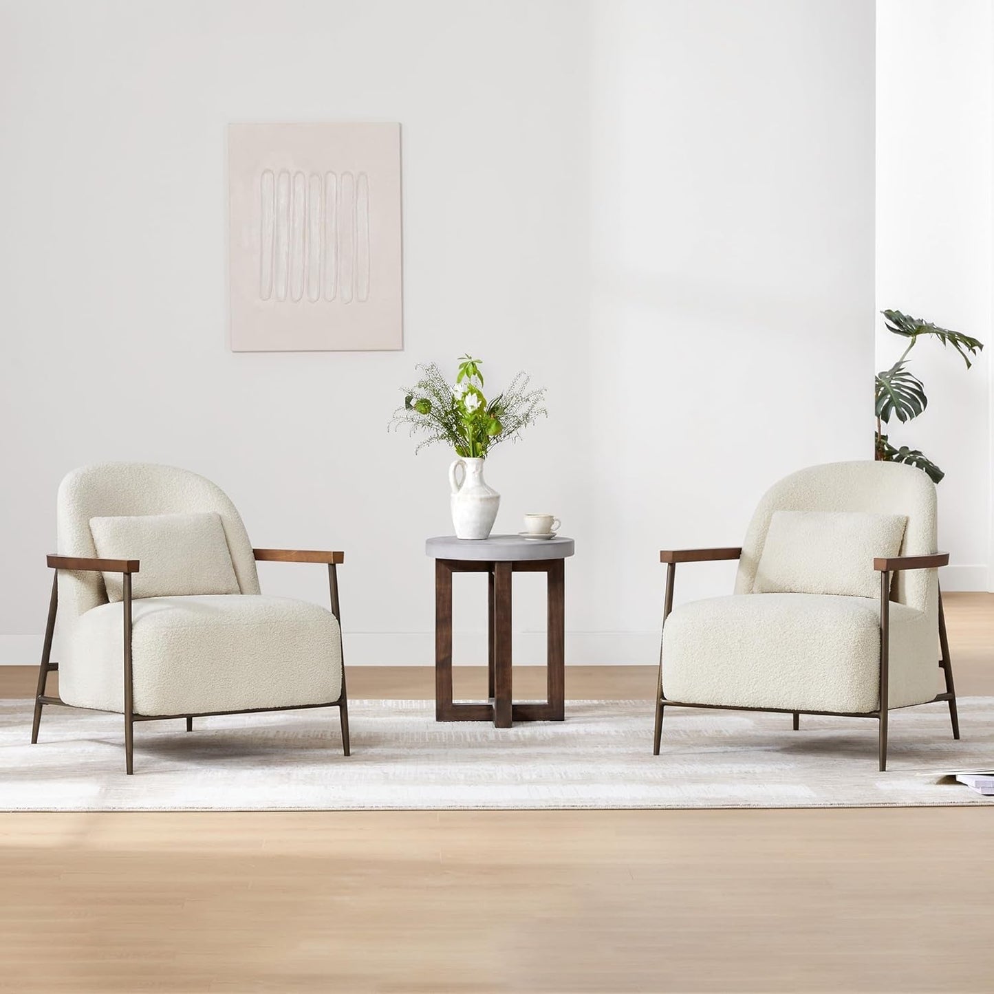 Ivory Faux Sherpa Armchair With Metallic Framework