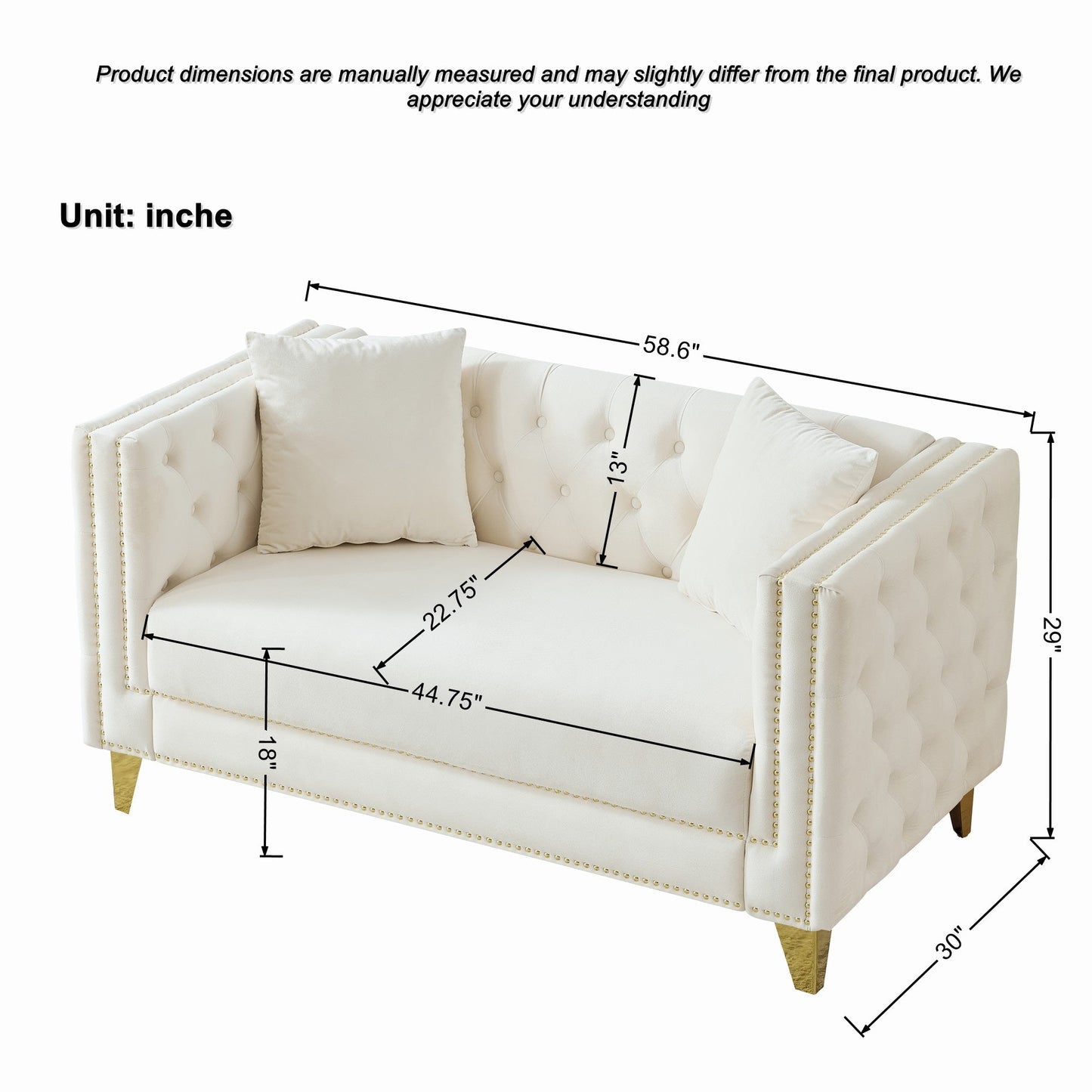 58" Chesterfield Velvet Sofa - Elegant 2 Seater Couch