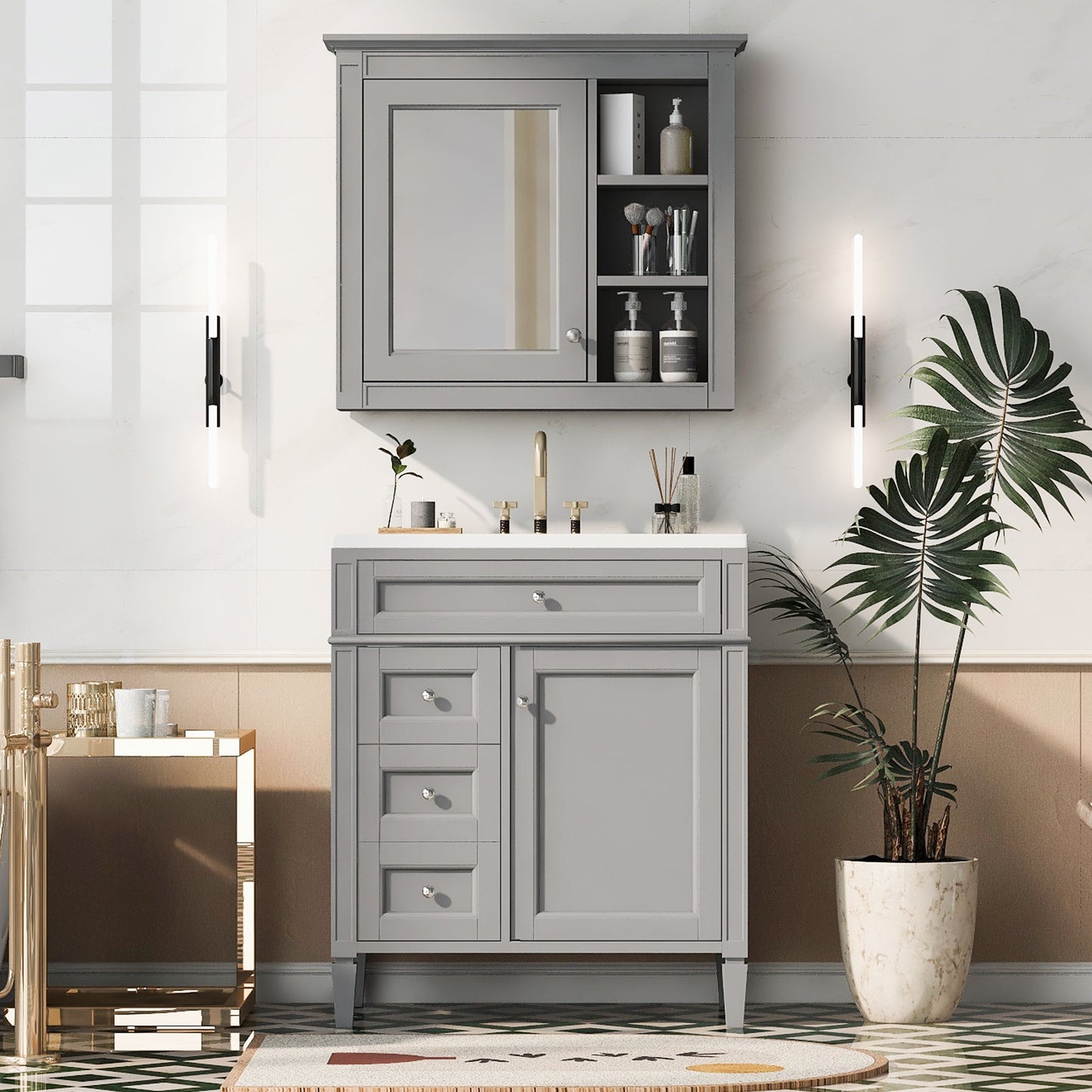 30" Bathroom Vanity with Top Sink, Modern Storage Cabinet