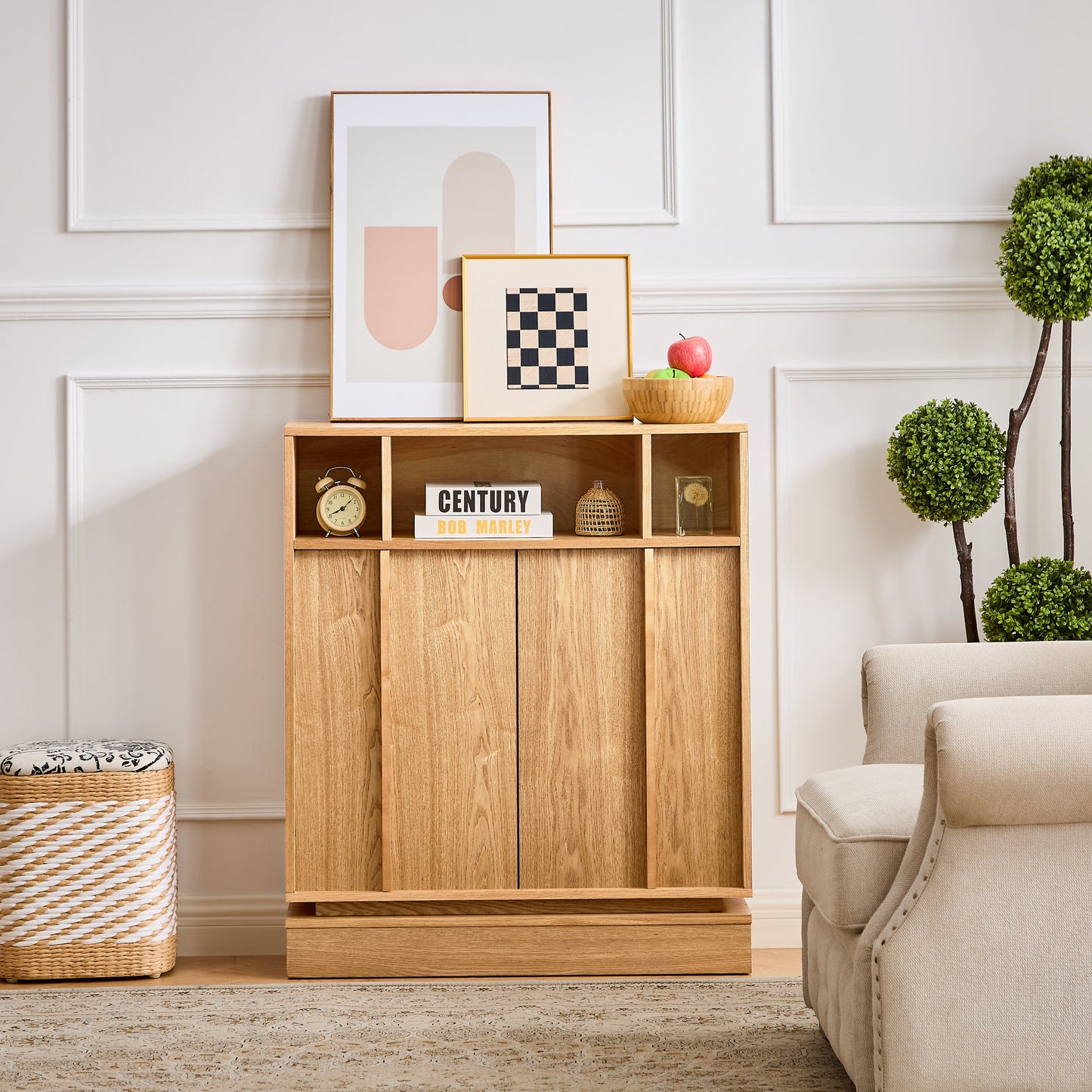 Farmhouse Fluted Sideboard Buffet Cabinet with Storage