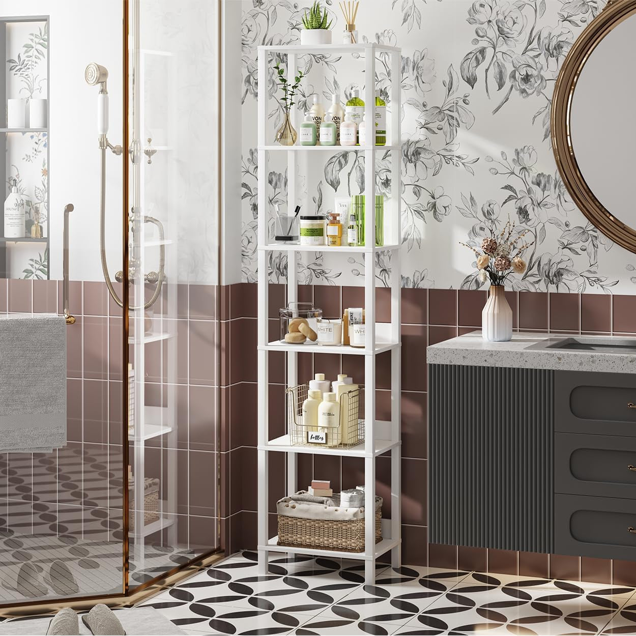 6 Tier Bookshelf With Anti Fall Baffle 64.8 Inch Tall