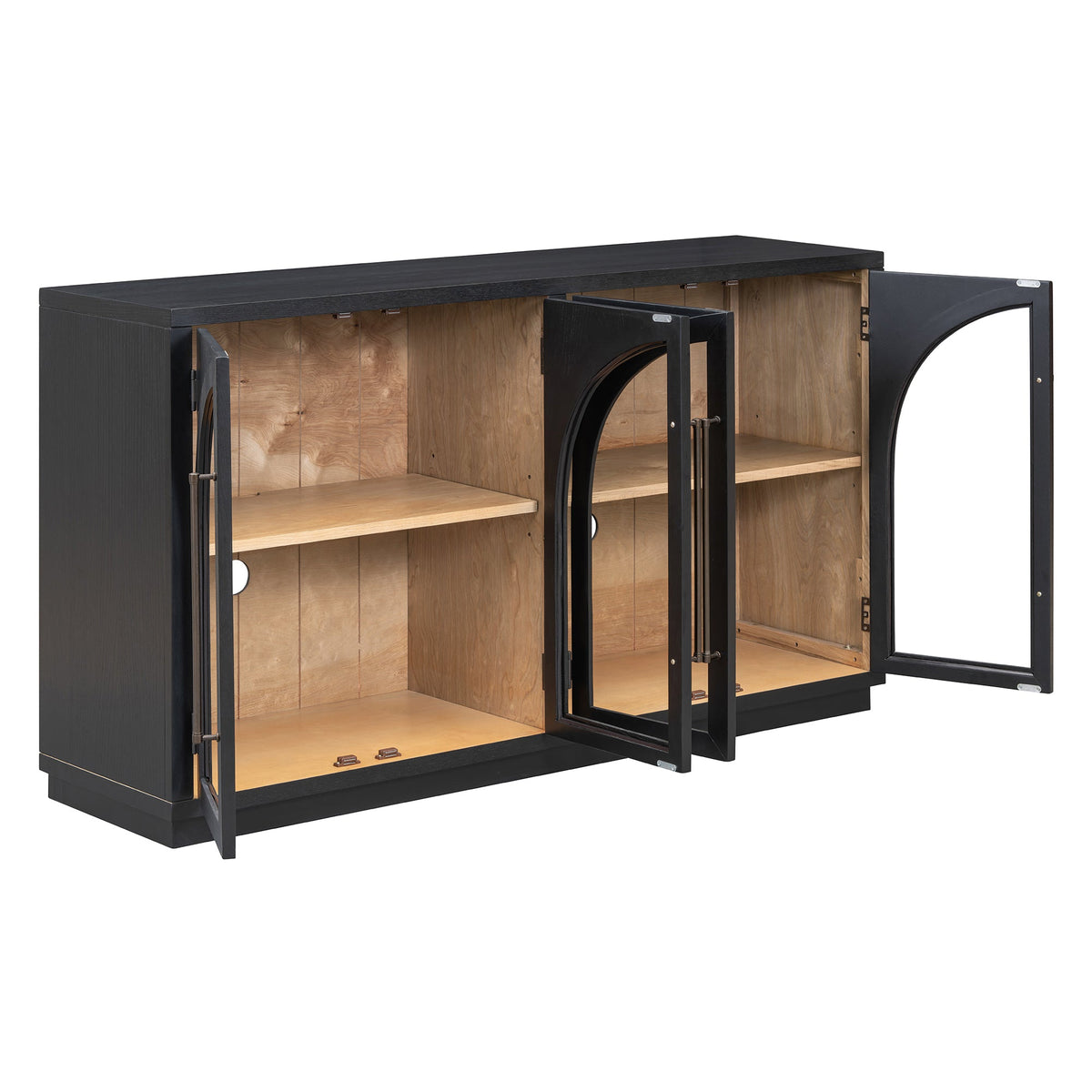 TREXM 4-Door Large Storage Sideboard Buffet Cabinet with Glass Doors - Black