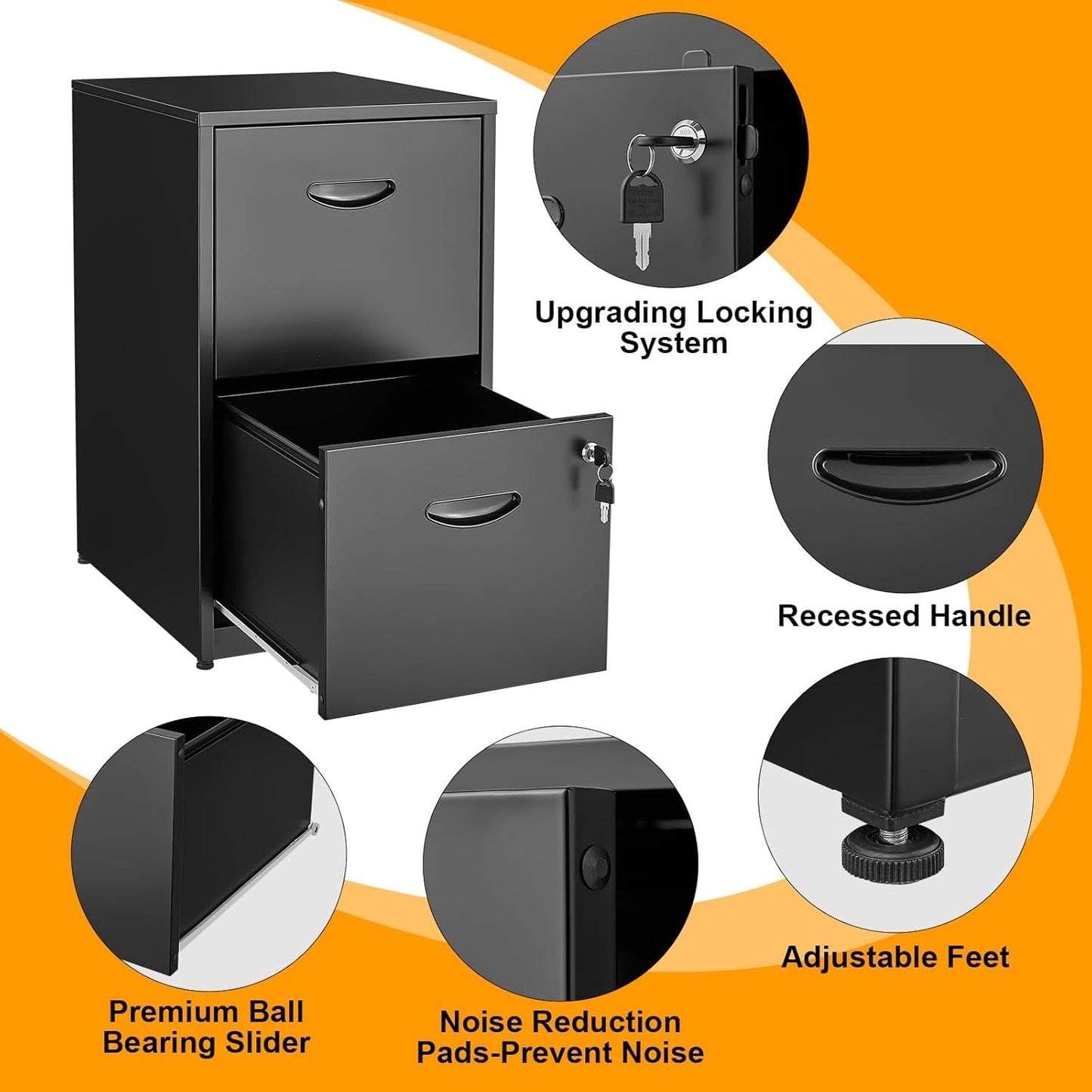 2 Drawer Metal File Cabinet With Lock Black 18 Inch Depth Vertical Filing Cabinet For Home Office Letter Size