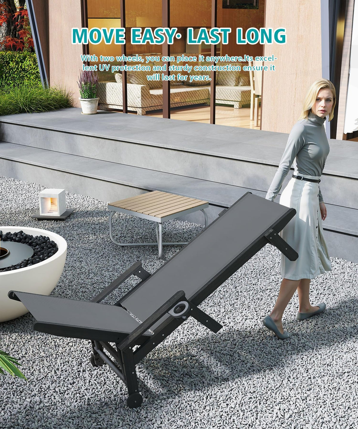 HDPE Outdoor Lounge Chair with Wheels